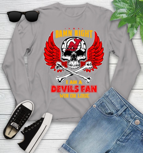 NHL Damn Right I Am A New Jersey Devils Win Or Lose Skull Hockey Sports Youth Long Sleeve 5