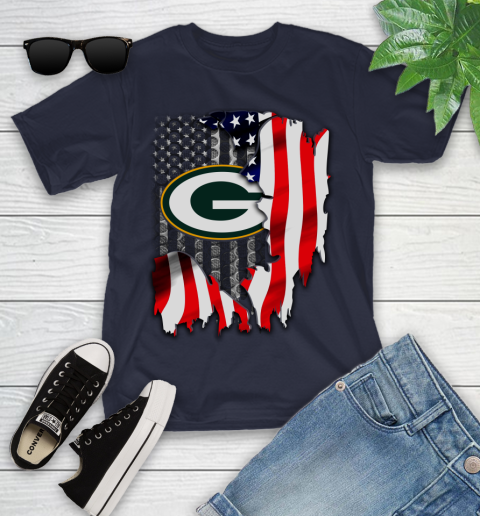 Green Bay Packers NFL Football American Flag Youth T-Shirt 2