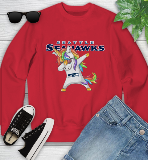 Seattle Seahawks NFL Football Funny Unicorn Dabbing Sports Youth Sweatshirt 9