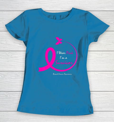 Womens Butterfly I Wear Pink I m A Survivor Breast Cancer Awareness Women's T-Shirt 6