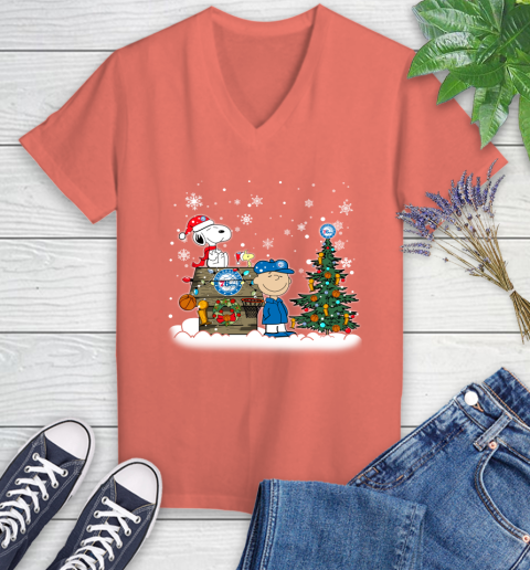 Philadelphia 76ers NBA Basketball Christmas The Peanuts Movie Snoopy Championship Women's V-Neck T-Shirt 6