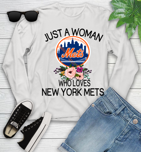 MLB Just A Woman Who Loves New York Mets Baseball Sports Youth Long Sleeve