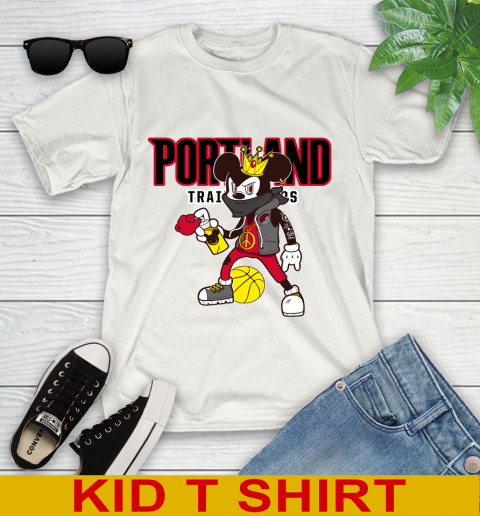 Portland Trail Blazers NBA Basketball Mickey Peace Sign Sports Youth T-Shirt