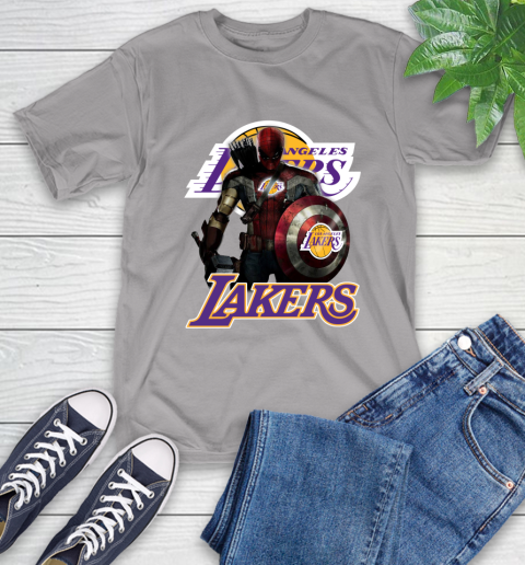 Los Angeles Lakers NBA Basketball Captain America Thor Spider Man Hawkeye Avengers T-Shirt 6
