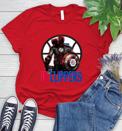 LA Clippers NBA Basketball Captain America Thor Spider Man Hawkeye Avengers Women's T-Shirt 9