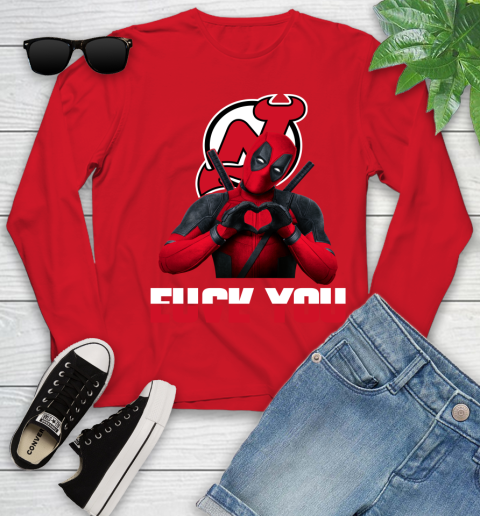 NHL New Jersey Devils Deadpool Love You Fuck You Hockey Sports Youth Long Sleeve 11