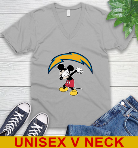 San Diego Chargers NFL Football Dabbing Mickey Disney Sports V-Neck T-Shirt 4