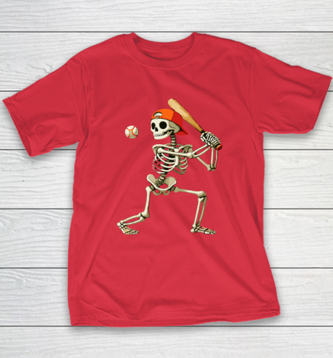 Skeleton Baseball Halloween Costume Funny Youth T-Shirt 7