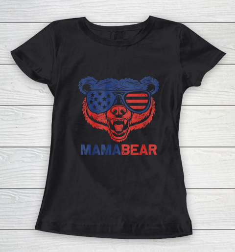 Funny American Flag Mama Bear Tshirt 4th of July Women's T-Shirt