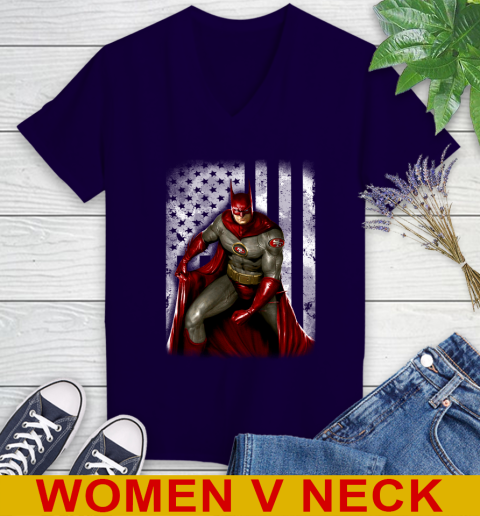 San Francisco 49ers NFL Football Batman DC American Flag Shirt Women's V-Neck T-Shirt 3