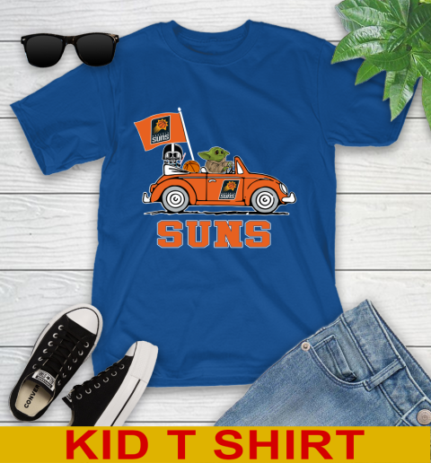 NBA Basketball Phoenix Suns Darth Vader Baby Yoda Driving Star Wars Shirt Youth T-Shirt 9