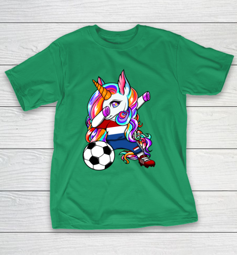 Dabbing Unicorn Netherlands Soccer Fans Jersey Flag Football T-Shirt 19