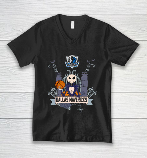 NBA Dallas Mavericks Basketball Jack Skellington Halloween V-Neck T-Shirt