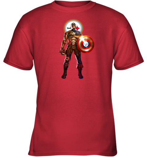 NFL Captain America Pittsburgh Steelers Youth T-Shirt ff8n nfl captain america pittsburgh steelers youth t shirt 26 front red