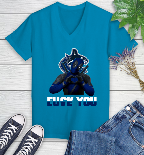 NHL Vancouver Canucks Deadpool Love You Fuck You Hockey Sports Women's V-Neck T-Shirt 7