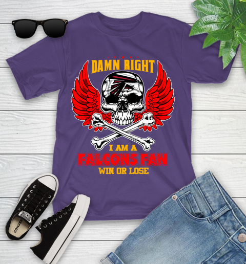 NFL Damn Right I Am A Atlanta Falcons Win Or Lose Skull Football Sports Youth T-Shirt 3