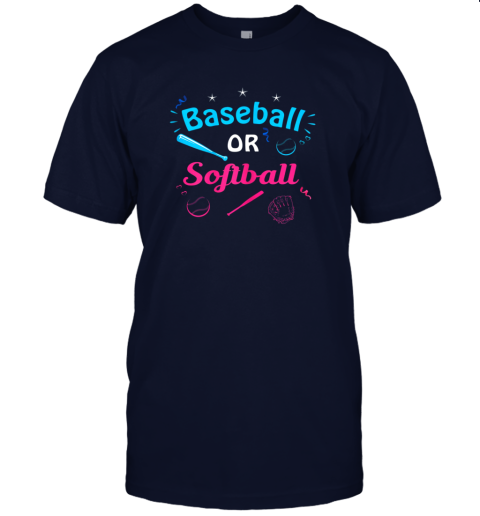 avzn baseball or softball annoucement gender reveal pink or blue jersey t shirt 60 front navy
