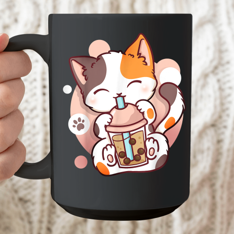 Cat Boba Tea Bubble Tea Anime Kawaii Neko Ceramic Mug 15oz