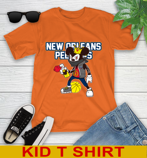 New Orleans Pelicans NBA Basketball Mickey Peace Sign Sports Youth T-Shirt 7