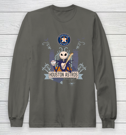 MLB Houston Astros Baseball Jack Skellington Halloween Long Sleeve T-Shirt 5