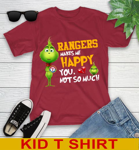 MLB Texas Rangers Makes Me Happy You Not So Much Grinch Baseball Sports Youth T-Shirt 12