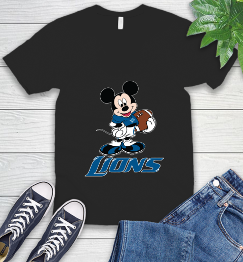 NFL Football Detroit Lions Cheerful Mickey Mouse Shirt V-Neck T-Shirt