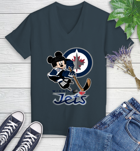 NHL Winnipeg Jets Mickey Mouse Disney Hockey T Shirt Women's V-Neck T-Shirt 8