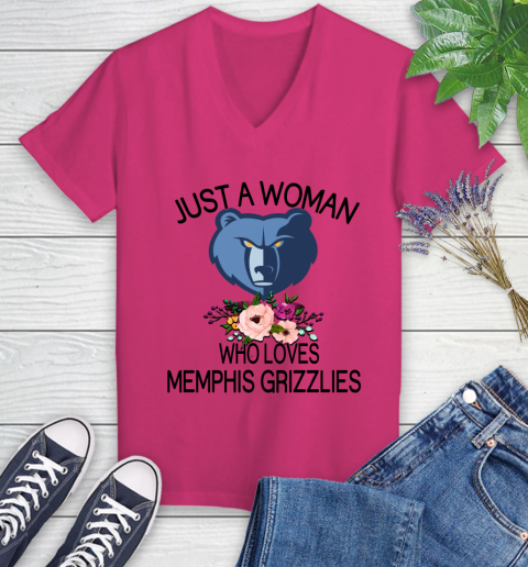 NBA Just A Woman Who Loves Memphis Grizzlies Basketball Sports Women's V-Neck T-Shirt 5