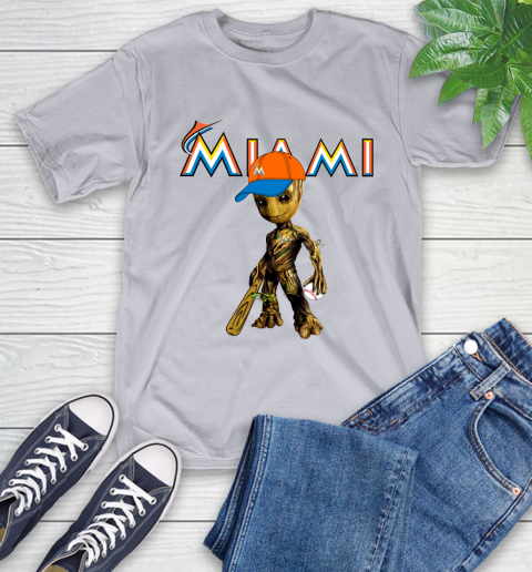 MLB Miami Marlins Groot Guardians Of The Galaxy Baseball T-Shirt 6