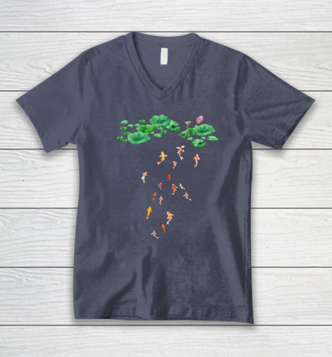 Watercolor Japanese Koi Fish Goldfish Lily Pad Lotus Leaf Shirt V-Neck T-Shirt 6