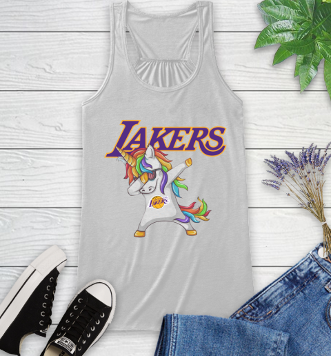 Los Angeles Lakers NBA Basketball Funny Unicorn Dabbing Sports Racerback Tank