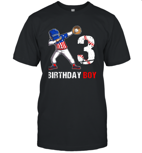 Kids 3 Years Old 3rd Birthday Baseball Dabbing Shirt Gift Party Unisex Jersey Tee
