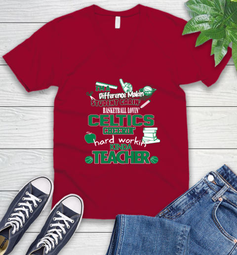 Boston Celtics NBA I'm A Difference Making Student Caring Basketball Loving Kinda Teacher V-Neck T-Shirt 7