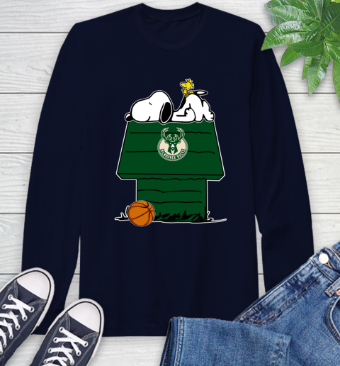 Milwaukee Bucks NBA Basketball Snoopy Woodstock The Peanuts Movie Long Sleeve T-Shirt 4