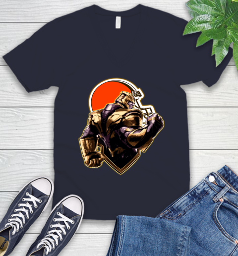 NFL Thanos Avengers Endgame Football Sports Cleveland Browns V-Neck T-Shirt 3