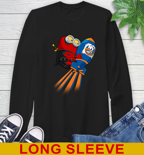 NHL Hockey New York Islanders Deadpool Minion Marvel Shirt Long Sleeve T-Shirt
