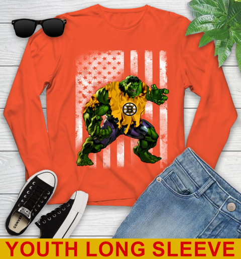 Boston Bruins Hulk Marvel Avengers NHL Hockey American Flag Youth Long Sleeve 3