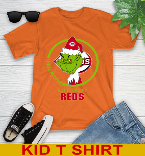 Cincinnati Reds MLB Christmas Grinch I Hate People But I Love My Favorite Baseball Team Youth T-Shirt 7