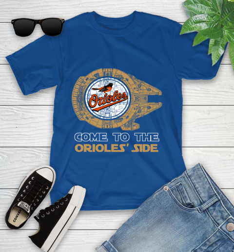 MLB Come To The Baltimore Orioles Side Star Wars Baseball Sports Youth T-Shirt 12