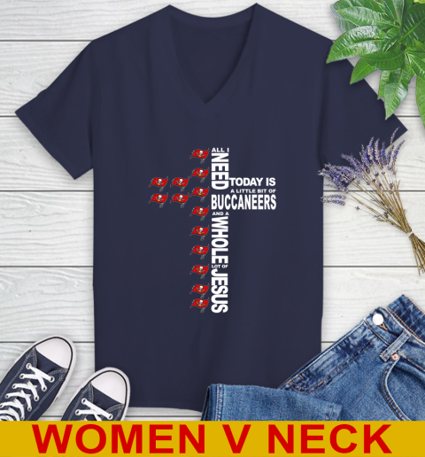 NFL All I Need Today Is A Little Bit Of Tampa Bay Buccaneers Cross Shirt Women's V-Neck T-Shirt 12