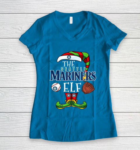 Seattle Mariners Christmas ELF Funny MLB Women's V-Neck T-Shirt 5