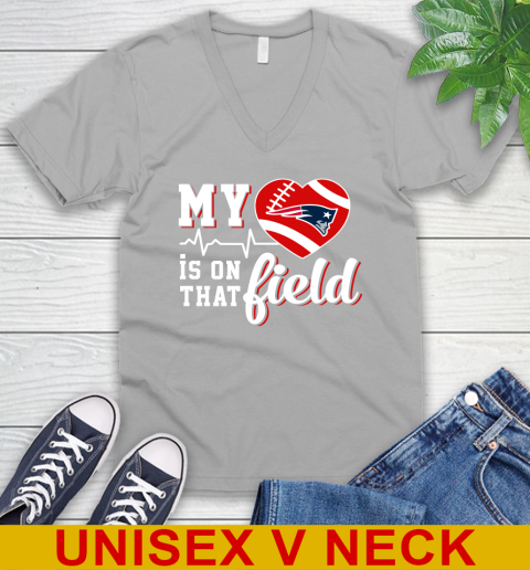 NFL My Heart Is On That Field Football Sports New England Patriots V-Neck T-Shirt 3
