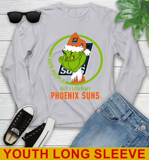 Phoenix Suns NBA Christmas Grinch I Hate People But I Love My Favorite Basketball Team Youth Long Sleeve 6