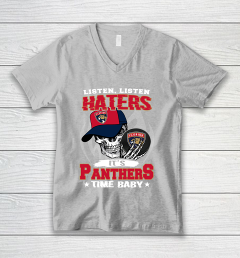 Listen Haters It is PANTHERS Time Baby NHL V-Neck T-Shirt 3