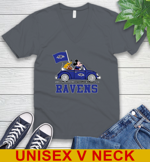 NFL Football Baltimore Ravens Pluto Mickey Driving Disney Shirt V-Neck T-Shirt 5