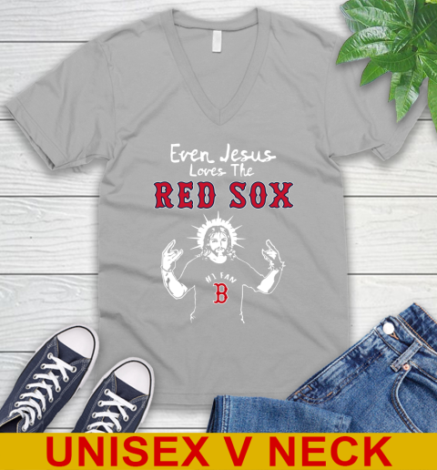 Boston Red Sox MLB Baseball Even Jesus Loves The Red Sox Shirt V-Neck T-Shirt 3
