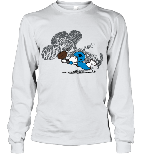 kmkr carolina panthers snoopy plays the football game youth long sleeve 50 front white