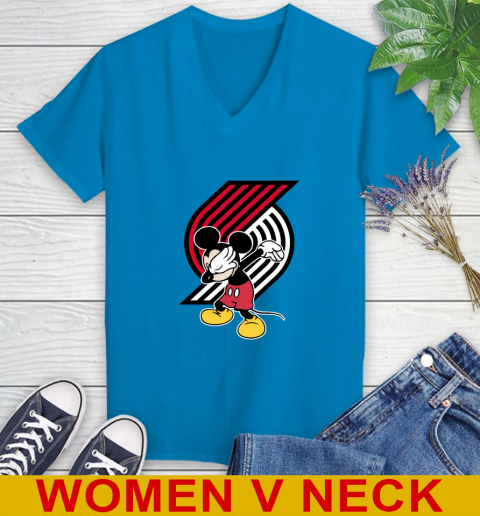 Portland Trail Blazers NBA Basketball Dabbing Mickey Disney Sports Women's V-Neck T-Shirt 8