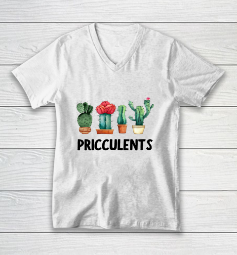Funny Cactus Pricculents silly pun succulents cute V-Neck T-Shirt