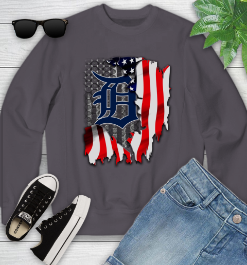 Detroit Tigers MLB Baseball American Flag Youth Sweatshirt 5